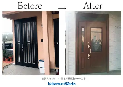 屋根外壁カバー工法　玄関ドア交換