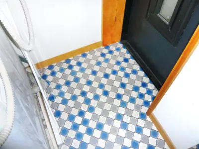 脱衣所も一新!奥様こだわりのクッションフロアで快適空間に。