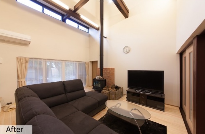 薪ストーブの温かな空気を部屋全体で味わうことのできる空間