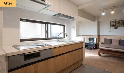 LDへの導線にゆとりを感じられるキッチン空間