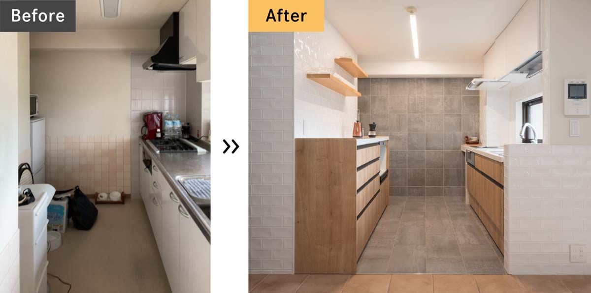 素材と色使いにこだわった、シンプルで美しいキッチンスペース