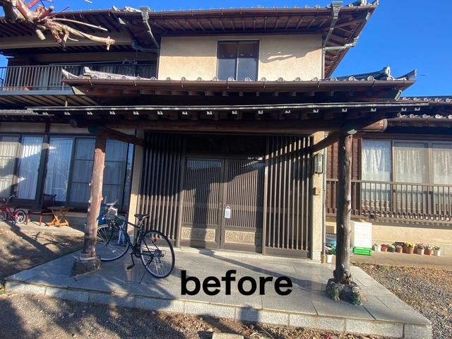 玄関ポーチ柱を入れ替えて傾きの改修