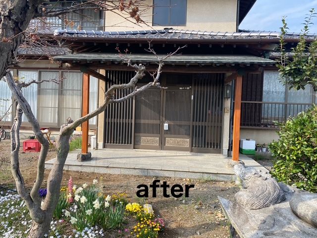 玄関ポーチ柱を入れ替えて傾きの改修