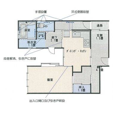 危険な段差を無くし、広い出入り幅を確保したプランをご提案。