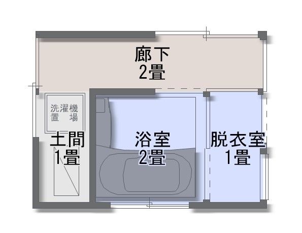 浴室の位置が悪く、脱衣室が狭く使いづらい間取りでした。