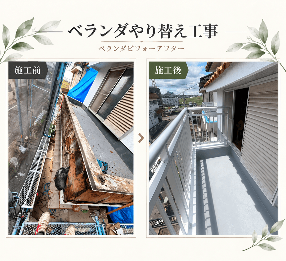 傷んだベランダを一新！木下地から防水まで丸ごとやり替え