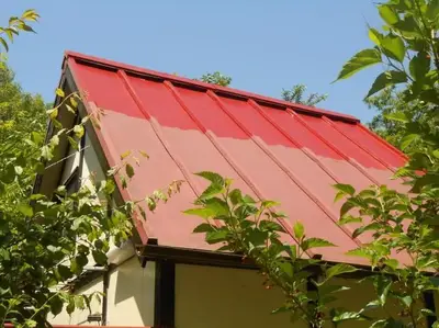 周辺の緑に合わせ屋根は色が映える赤色に塗装