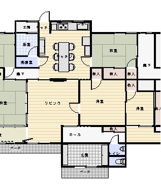 和室とキッチンと廊下をつなげて広々ＬＤＫ空間に。