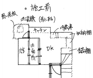 外にある洗濯機を室内に設置するため、配置を変更する必要あり