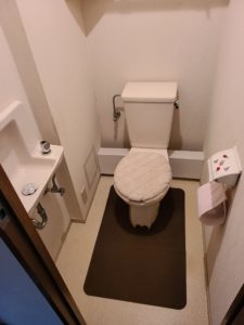 トイレ・手洗い器の交換・背面の壁のみアクセントクロス