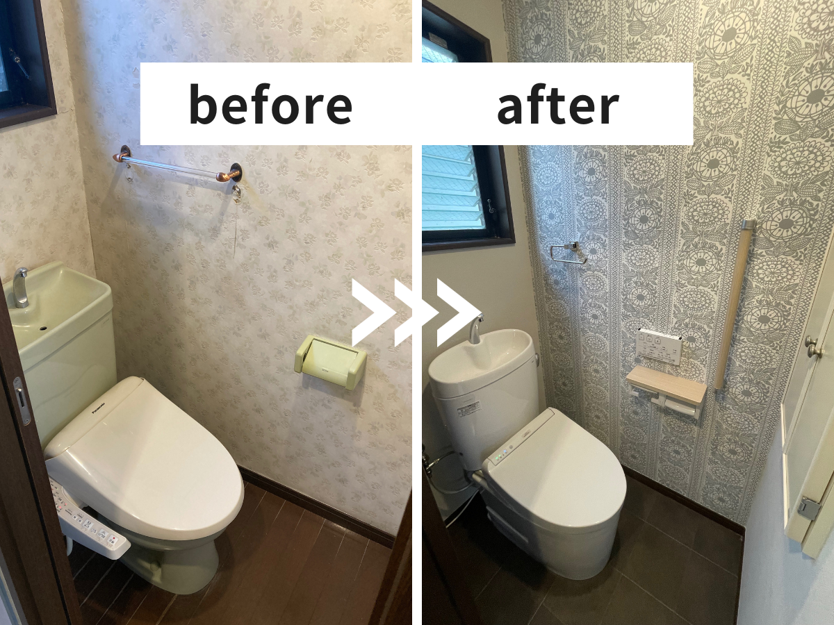 アクセントクロスが素敵なトイレリフォーム工事