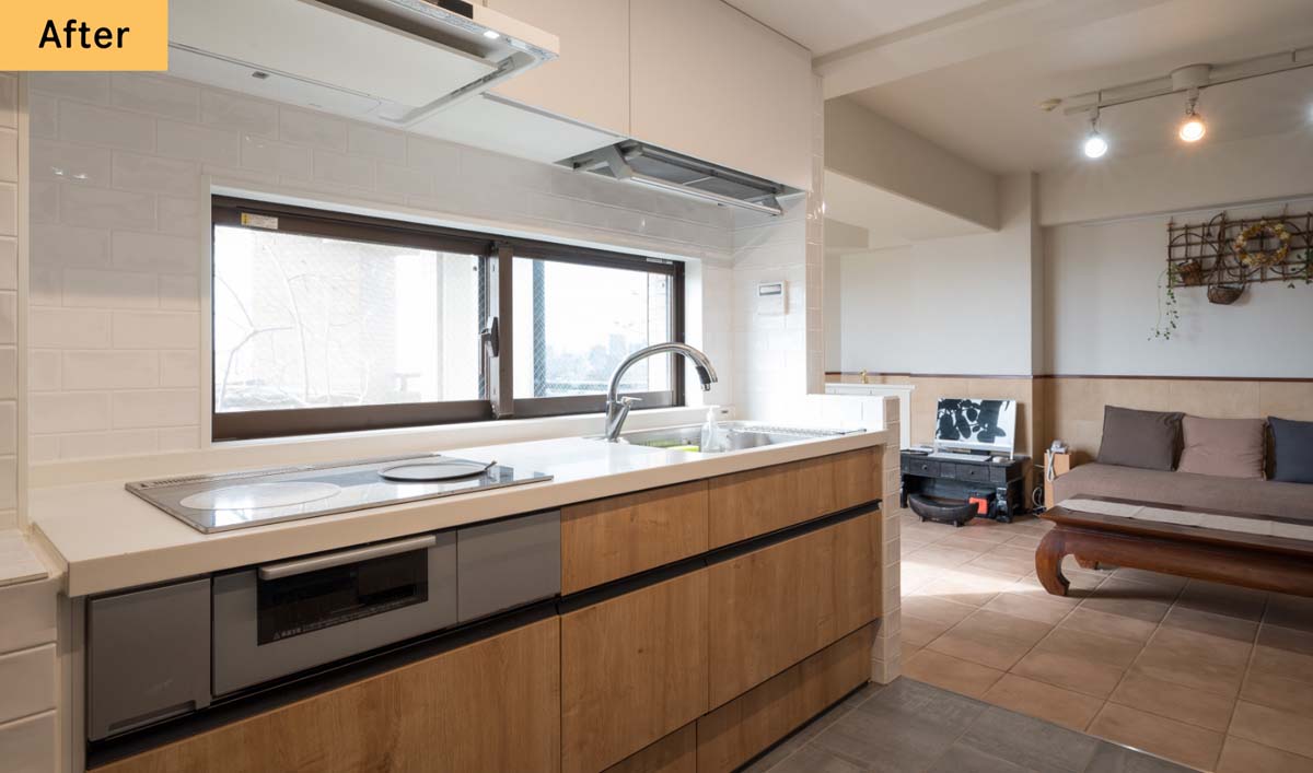 LDへの導線にゆとりを感じられるキッチン空間