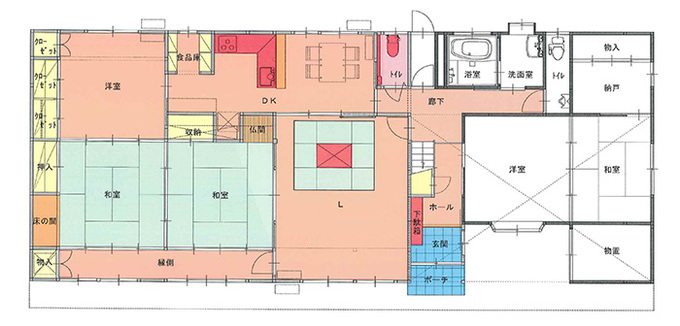 玄関部分を増築、位置変更。トイレ新設。