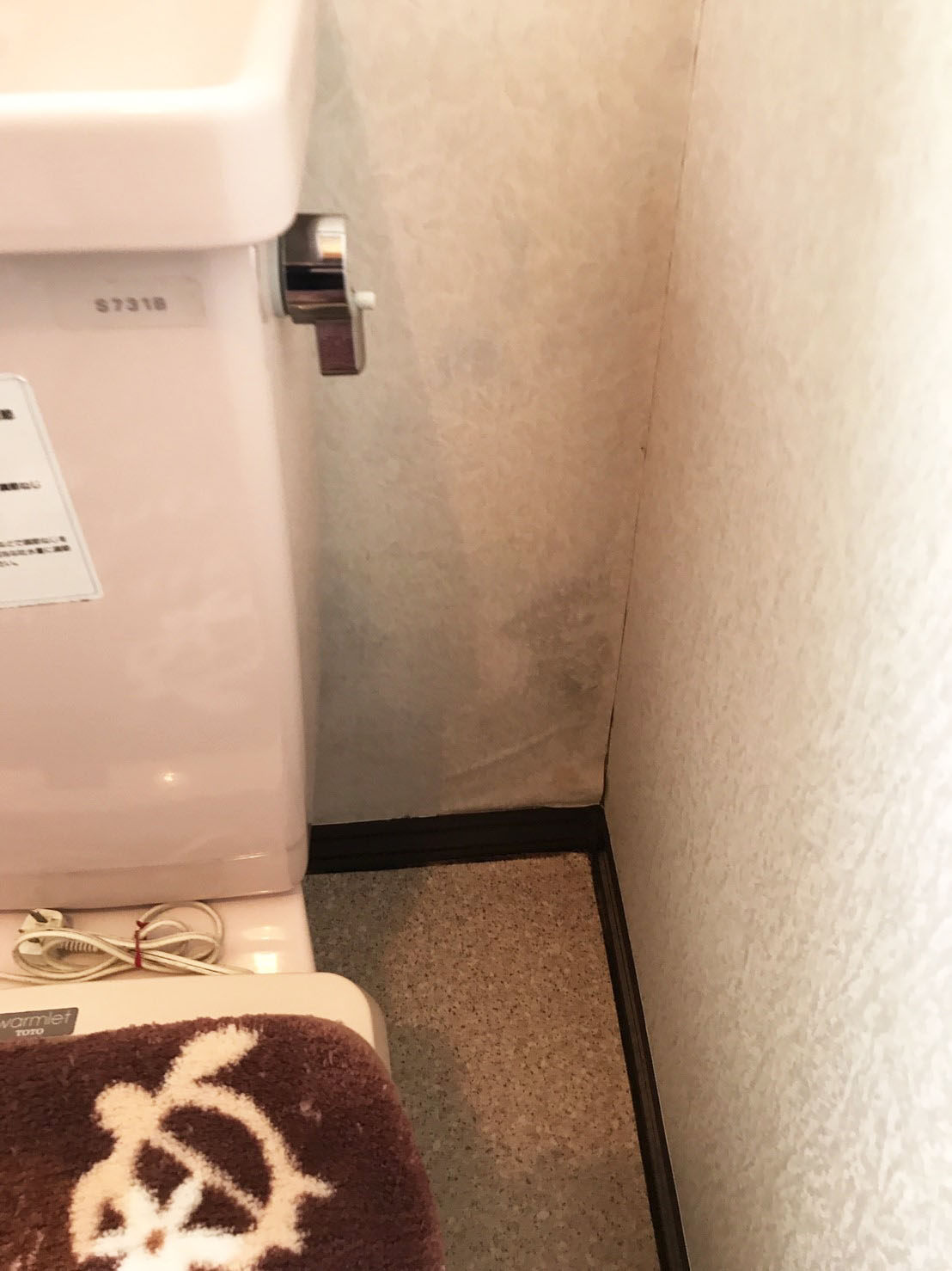 水漏れによりトイレの床・壁に被害