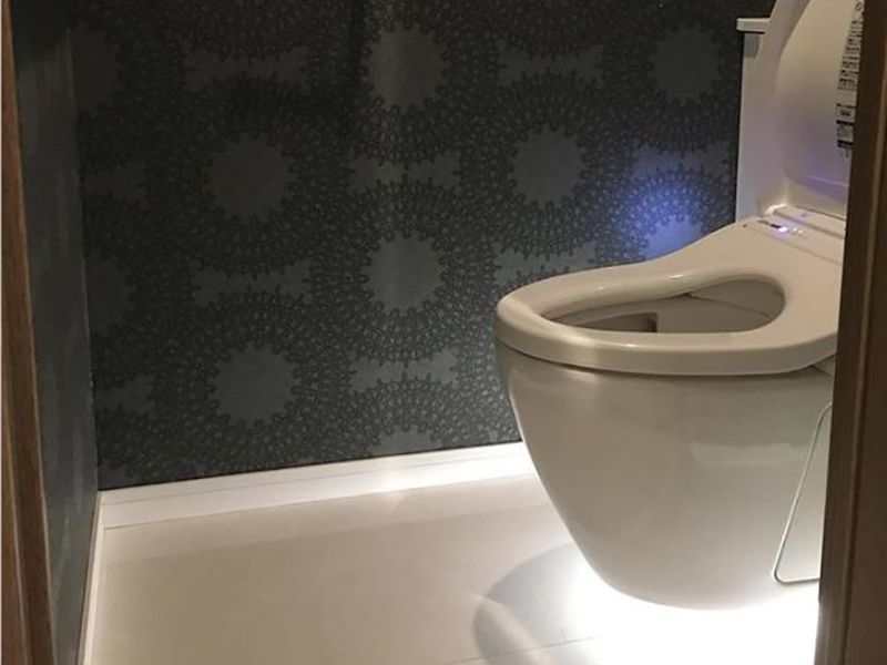 念願の空中に浮いたトイレと清潔さが出る床材