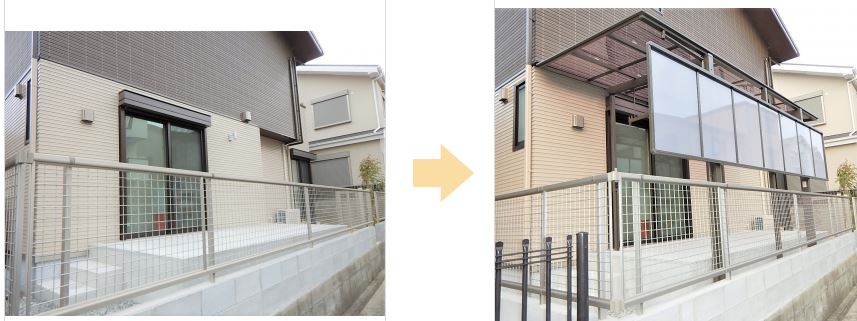 目隠し付きテラスの取付工事